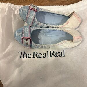 Louis Vuitton Blue Denim Flats with Pink Buckle- size 38